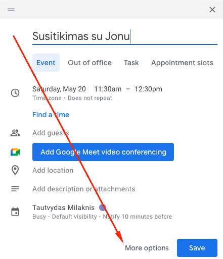 Google Calendar. Susitikimo sukūrimas