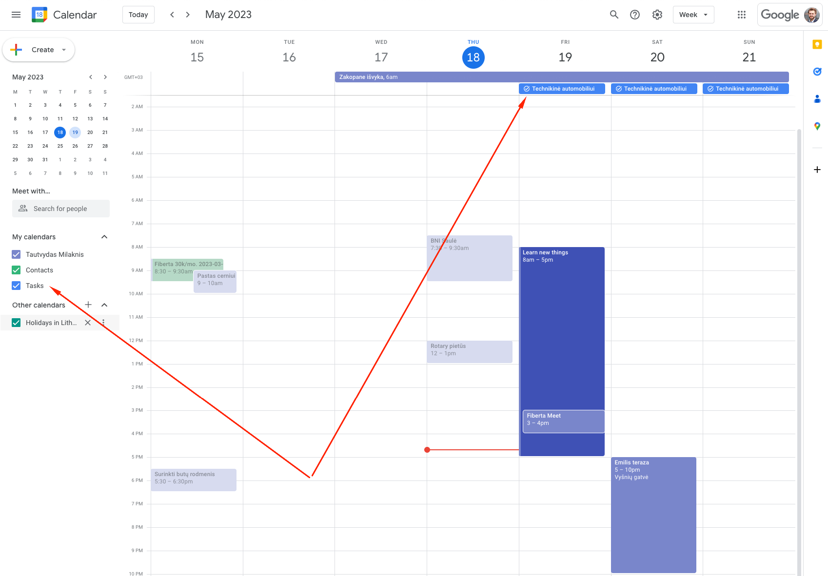 Google Calendar Kalendoriaus rodymas