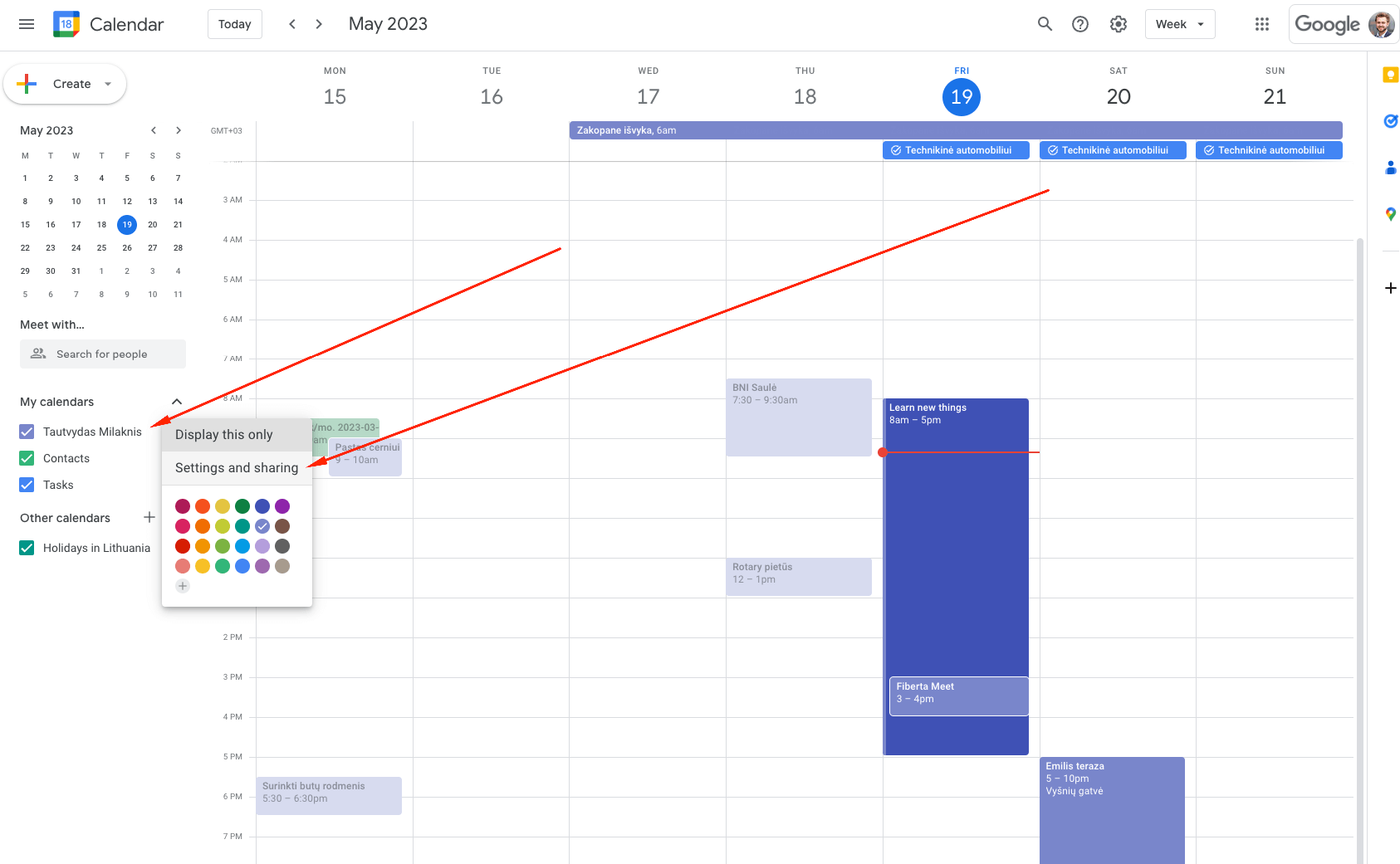 Google Calendar Kalendoriaus dalijimasis