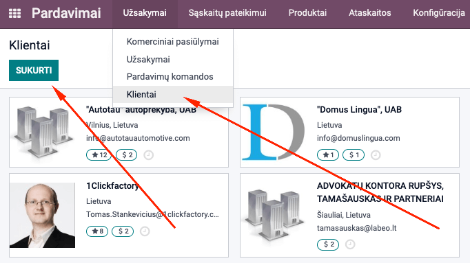 Kliento sukurimas Pardavimu programoje