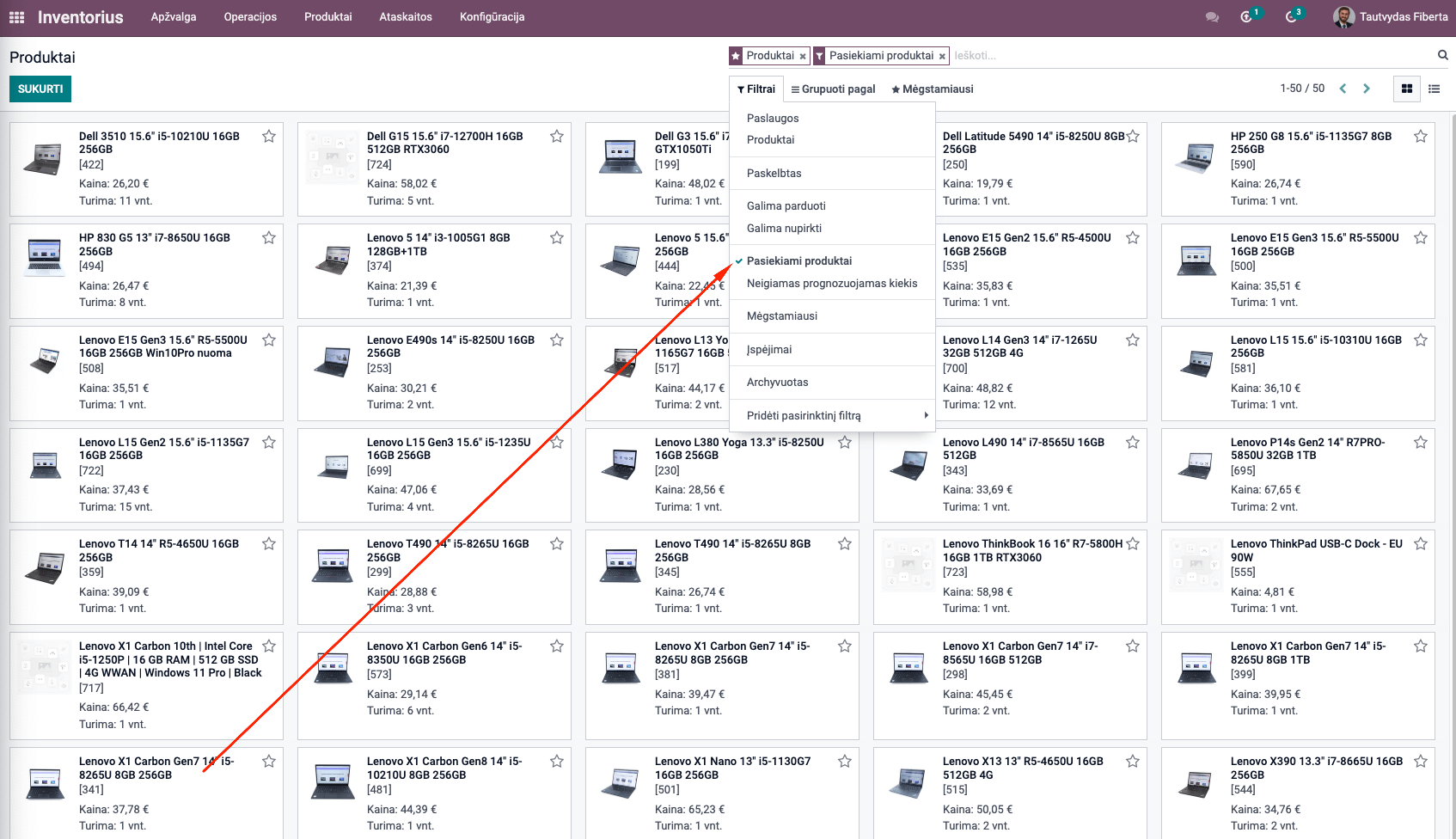 Pasiekiamos prekės sandėlyje. Inventoriaus valdymo programa 1