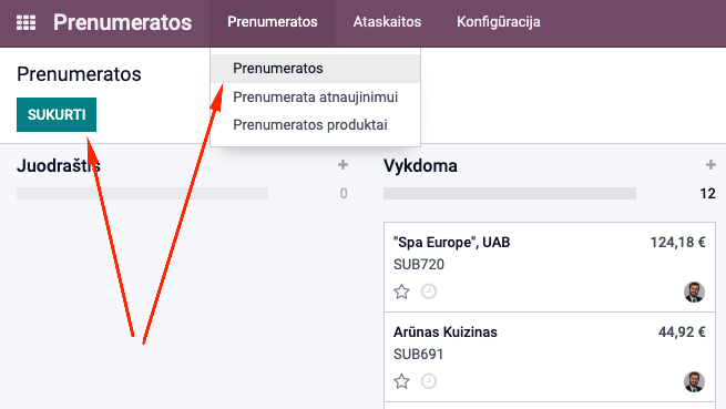 Prenumeratos sukūrimas