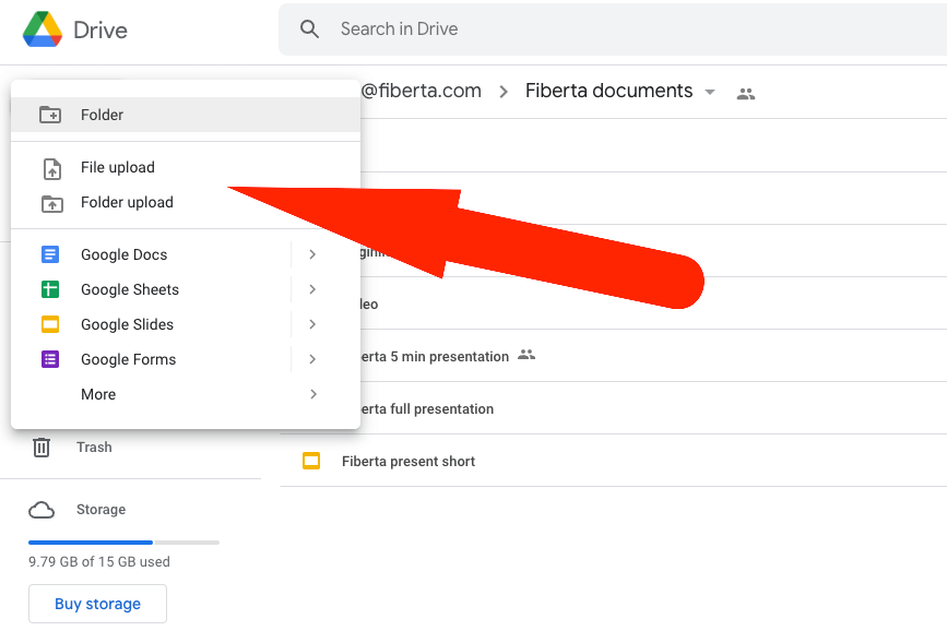 Google Drive talpykla kaip kurti aplanką