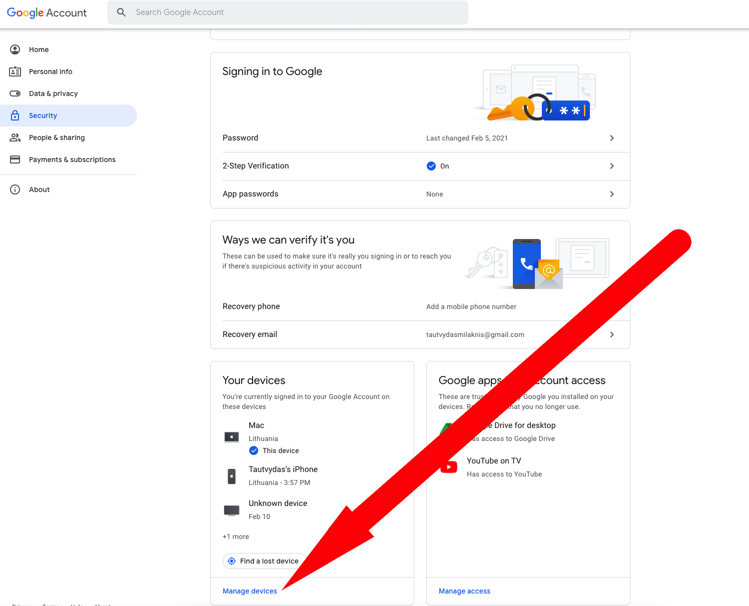 Google Account 2-Step Verification dviejų žingsnių įrengimų valdymas