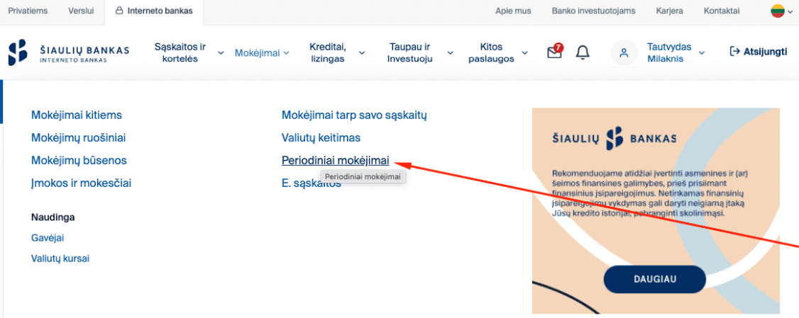 Periodinis mokėjimas Šiaulių bankas