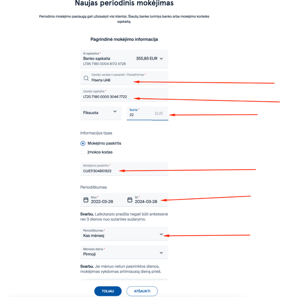 Periodinis mokėjimas Šiaulių bankas kaip atlikti