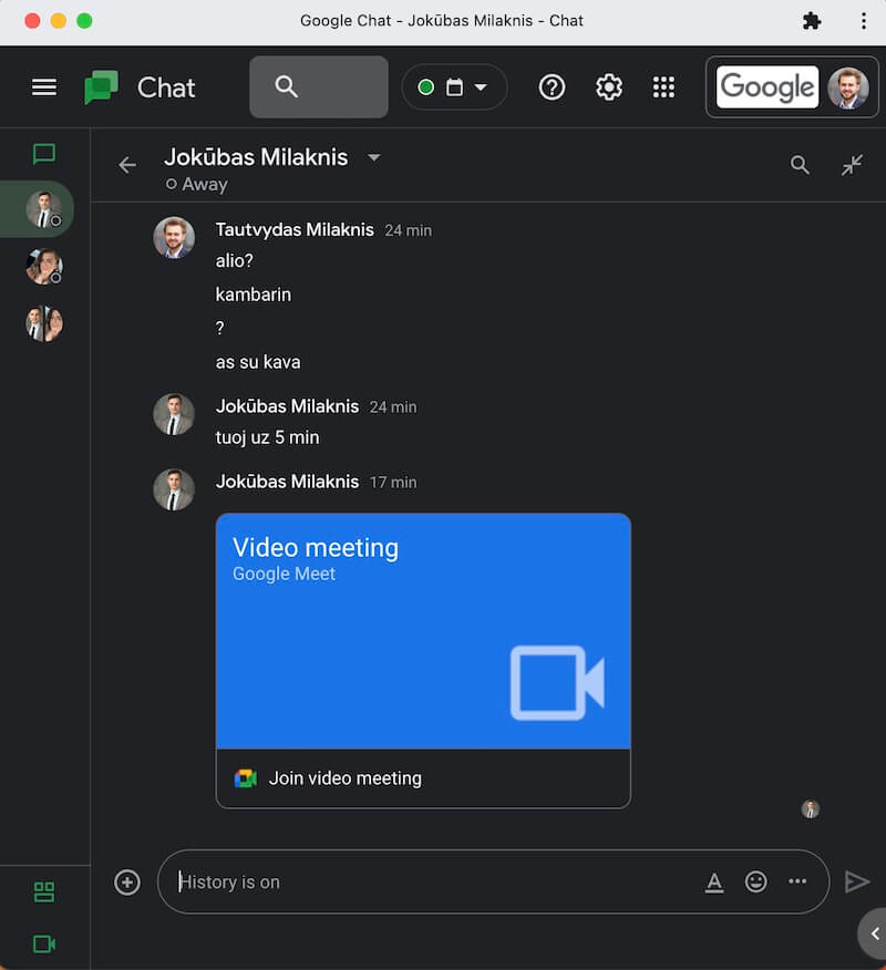 Susirašinėjimo programa Google Chat įmonė komunikacijai darbui